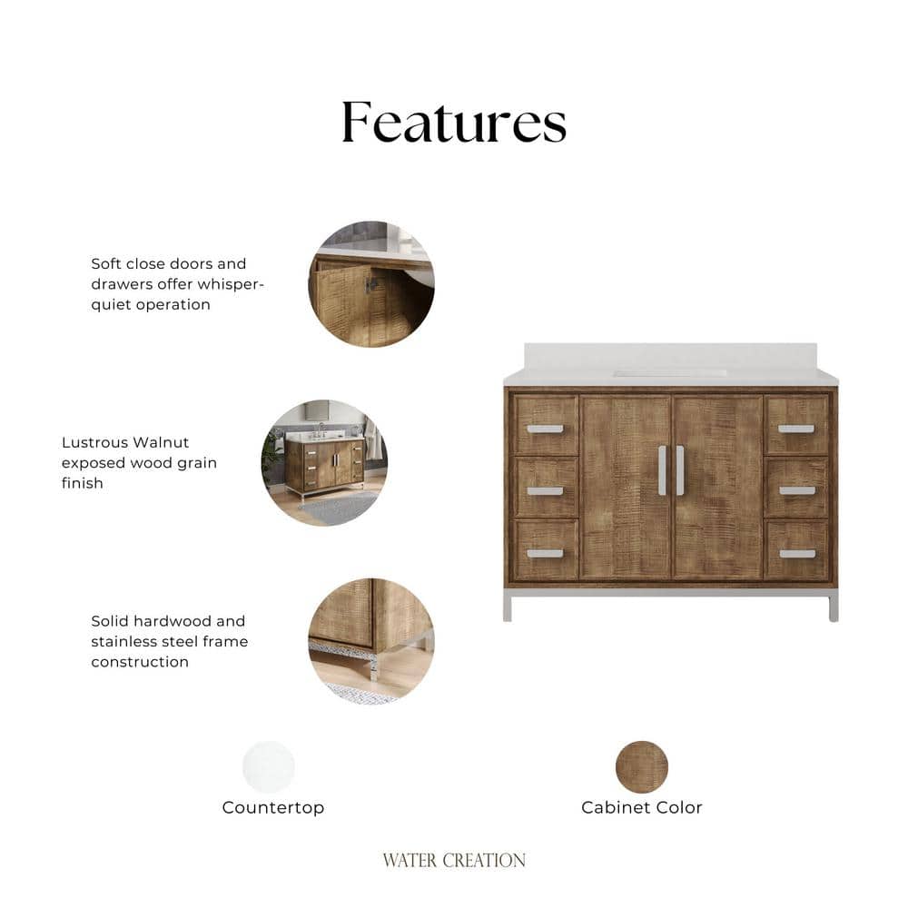 Westin 48" Lustrous Walnut Freestanding Single Bathroom Vanity with Quartz Top