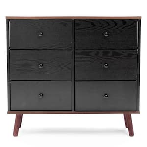 6-Drawer Black and Brown Wood Chest of Drawers 28.9 in. x 31.5 in. x 11.8 in.