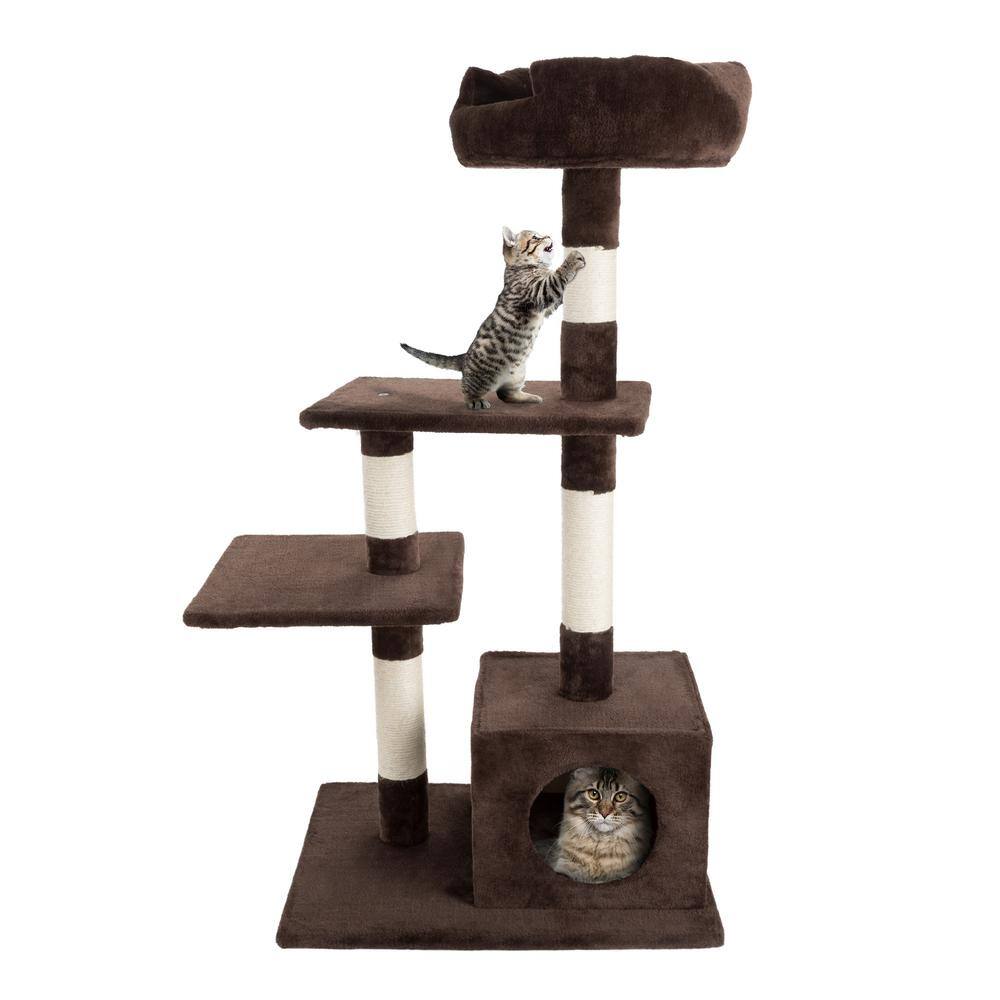 Brown 4-Tier Cat Tree with Sisal Rope Scratching Posts