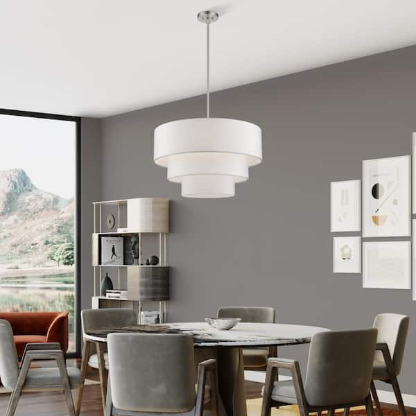 Manorwood 5-Light Brushed Nickel Chandelier with Off-White Fabric Shade