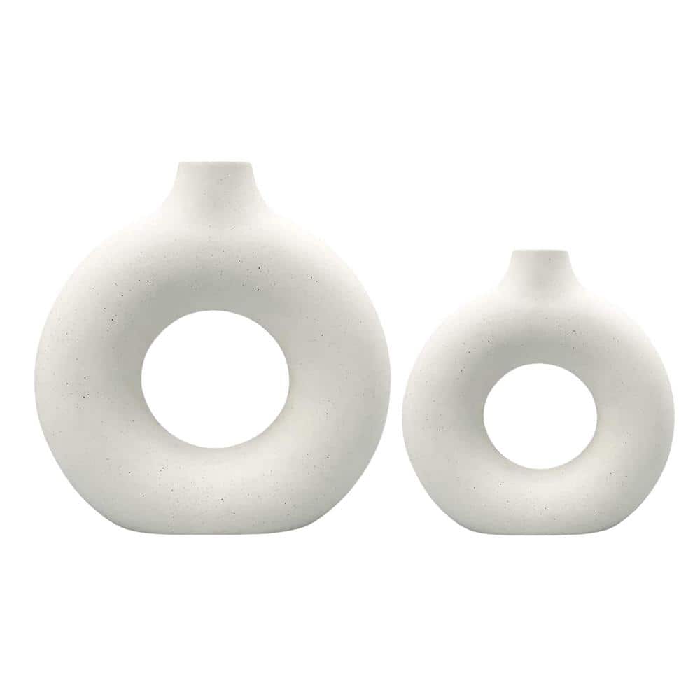 Ceramic Vase Set of 2 for Modern Home Decor, Round Matte Boho Decor Minimalist Nordic Style for Living Room, White price history on PriceWatchPro