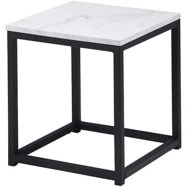 dreamlify 13.8 in. Marble Off-White Modern Open Square Accent Side End Table Sofa Couch Snack End Table for Living Room Bedroom