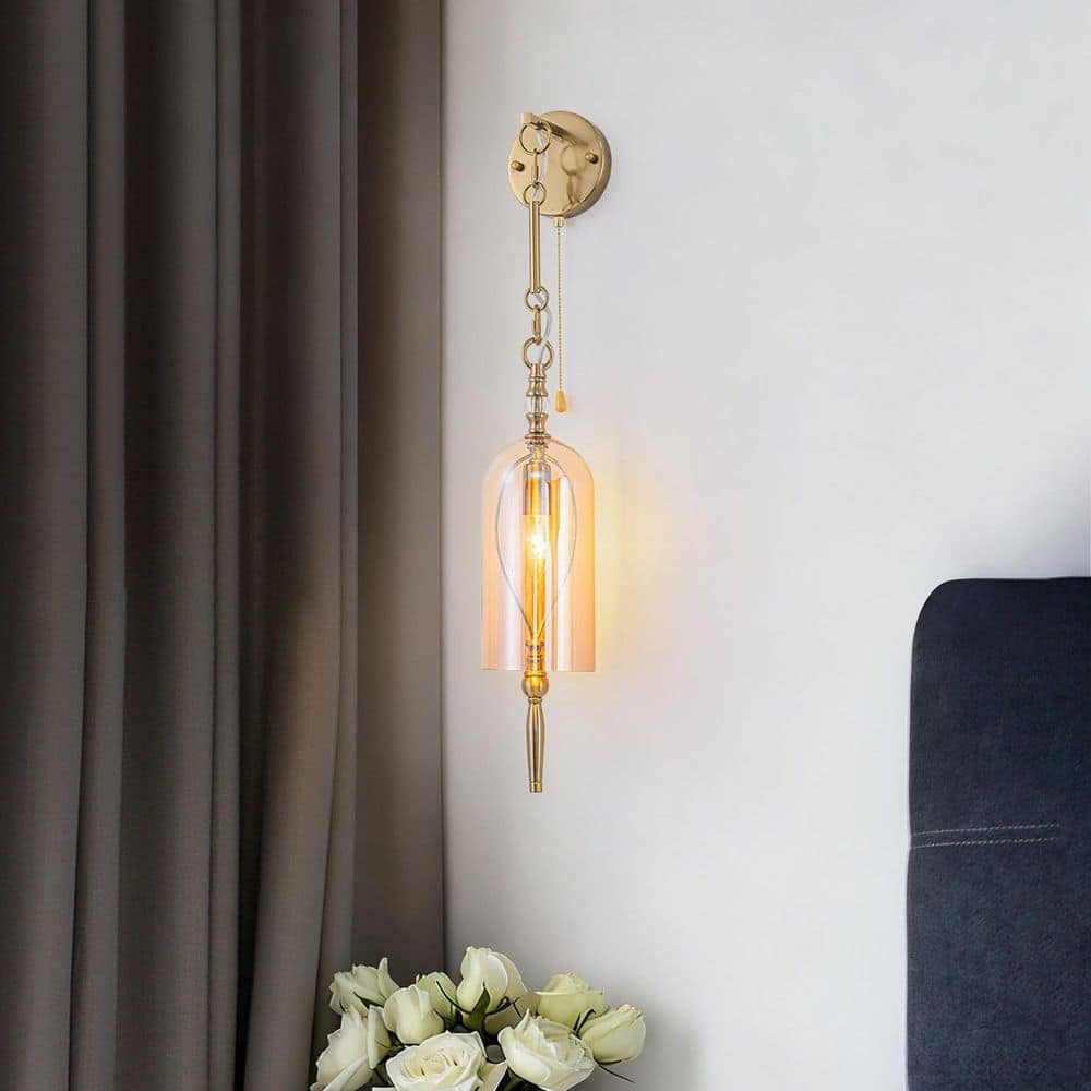 4.7 in. 1-Light Vintage Gold Wall Sconce with Amber Glass Shade for Bathroom Bedroom price history on PriceWatchPro
