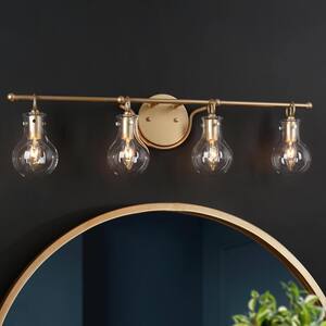 29 in. Modern Gold 4-Light Vanity Light with Clear Glass Globes Transitional Bathroom Sconce Powder Room Wall Light