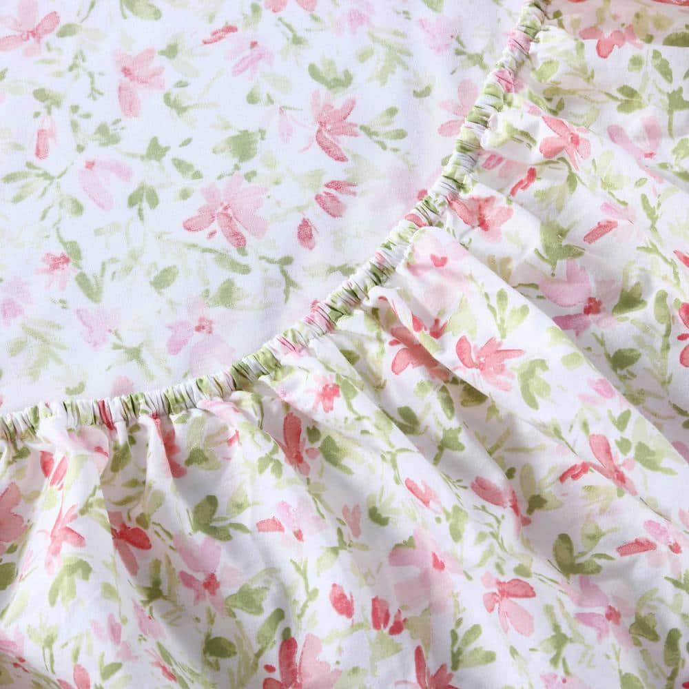 Norella Pink Twin Cotton Percale Floral Sheet Set