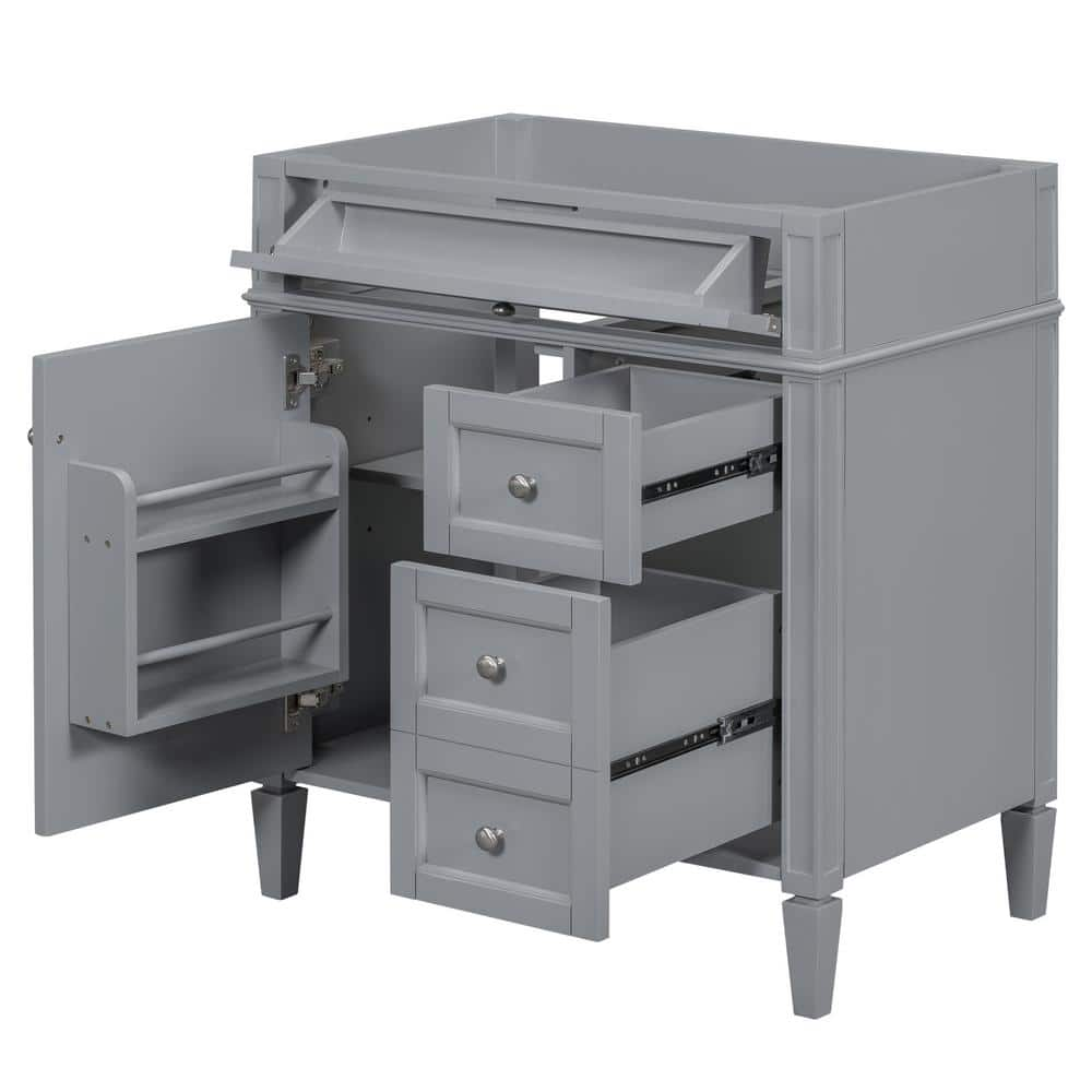 Nestfair 29.3 in. W. x 17.87 in. D x 33 in. H Bath Vanity Cabinet without Top in Gray with a Tip-out Drawer and 2 Drawers