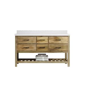Parker Mango 60 in. W x 22 in. D x 36 in. H Double Sink Bath Vanity in Natural Mango with 2 in. White Quartz Top