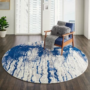 Twilight Ivory Blue 8 ft. x 8 ft. Abstract Contemporary Round Area Rug