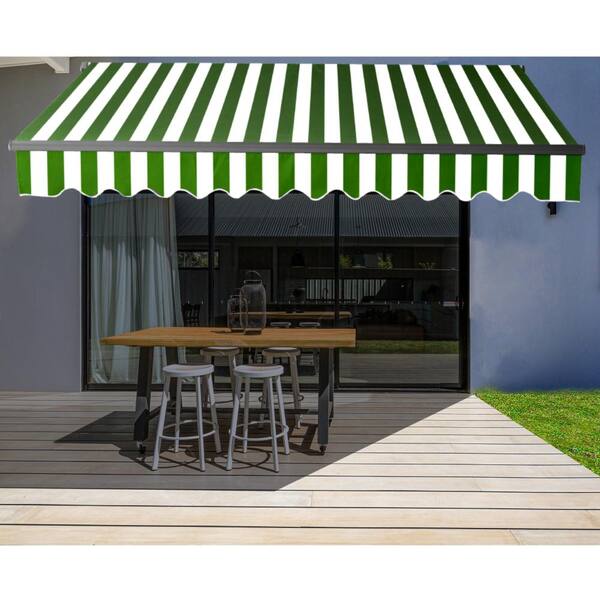 ALEKO Retractable Patio Awning 10 X 8 Ft Deck Sunshade Multistripe Green Color 