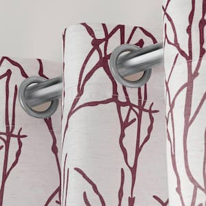 Branches Burgundy Floral Light Filtering 54 in. x 84 in. Grommet Top Curtain Panel (Set of 2)