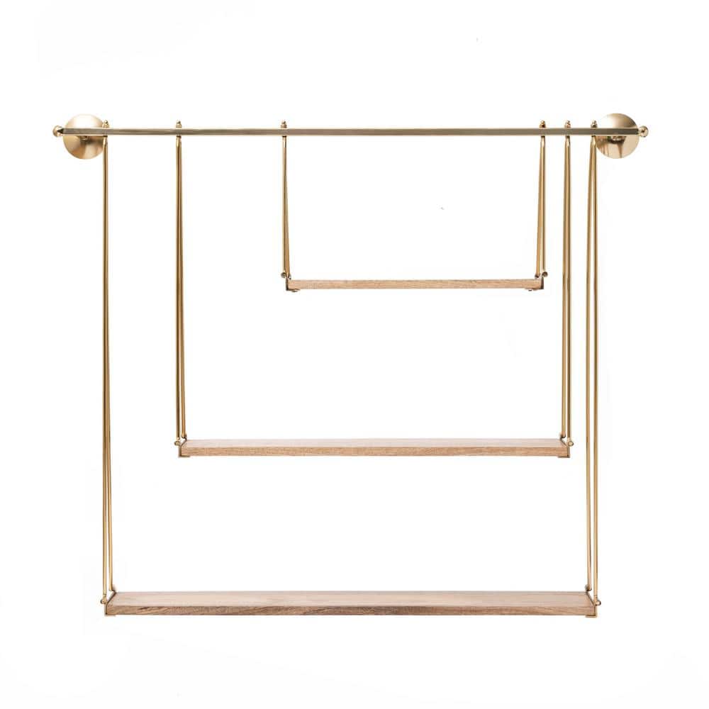 Luna 6 inch x 37 inch 31.5 inch Gold and Natural Wood Decorative Shelves