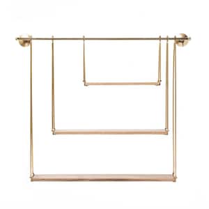 Luna 6 in. x 37 in. 31.5 in. Gold and Natural Wood Decorative Shelves