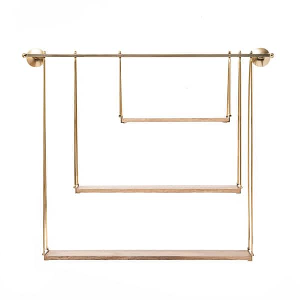 MH LONDON Luna 6 in. x 37 in. 31.5 in. Gold and Natural Wood Decorative Shelves