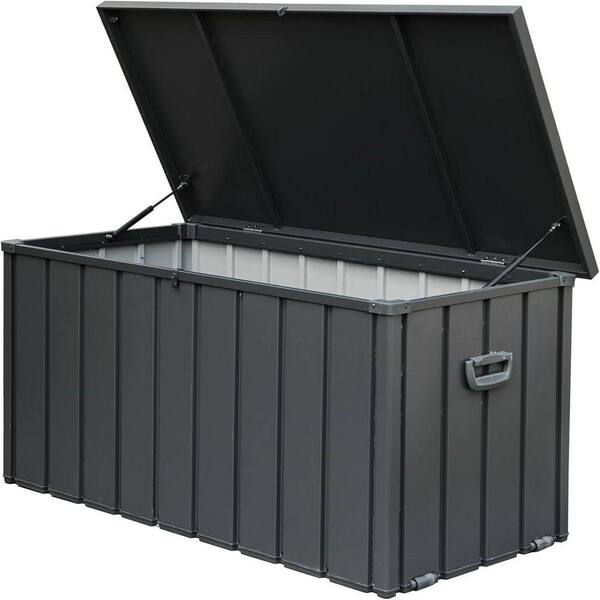 150 Gal. Dark Gray Large Metal Outdoor Storage Deck Box for