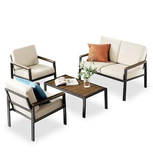 Dillon 4-Piece Black Aluminum and Poly Lumber Outdoor Conversation Set with Beige Cushion