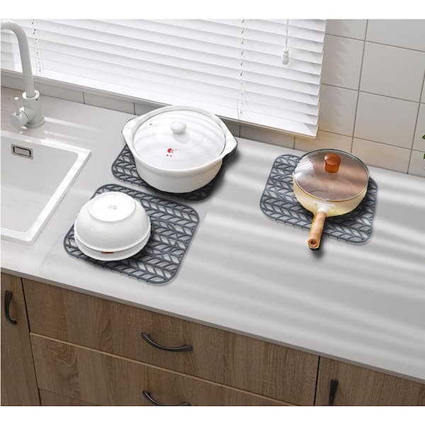 2-Pack 13.5 in. x 11.5 in. Sink Protectors Accessory Set, Folding Non-slip Silicone Sink Mat Grid, 3 Reserved Holes