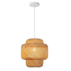 1-Light Natural Adjustable Pendant Light with Rattan Shaded for Living Room, No Bulbs Included