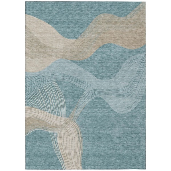 Chantille Machine Washable Indoor/Outdoor Abstract ACN3057 Teal 8 ft. x 10 ft. Area Rug