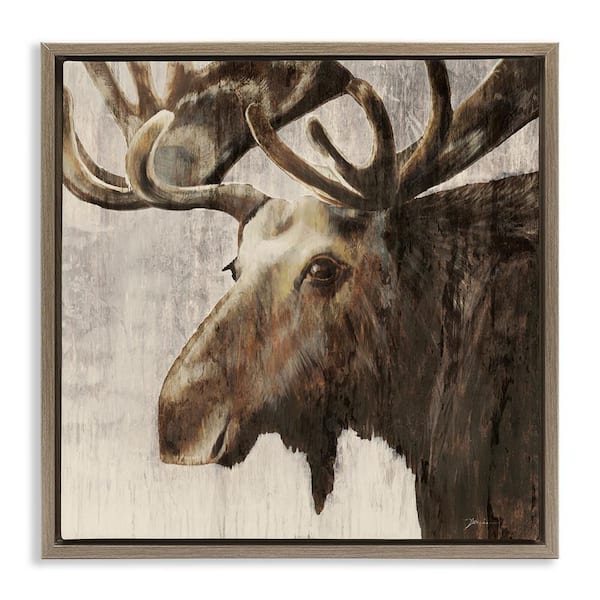 Stupell Industries Forest Moose Distressed by Liz Jardine Brown Floater Frame Animal Graphic Art Print 18 in. x 18 in.