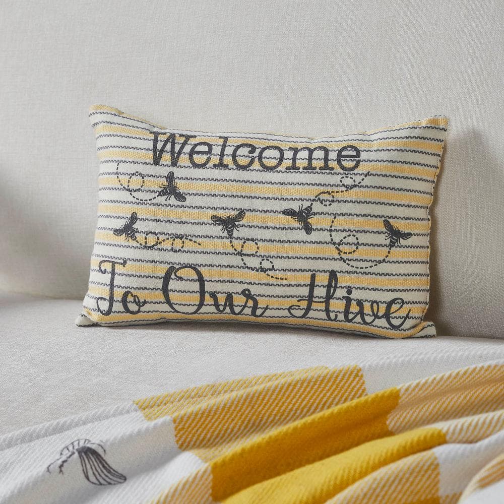 Vintage Yellow and White Cotton Striped Throw Pillow
