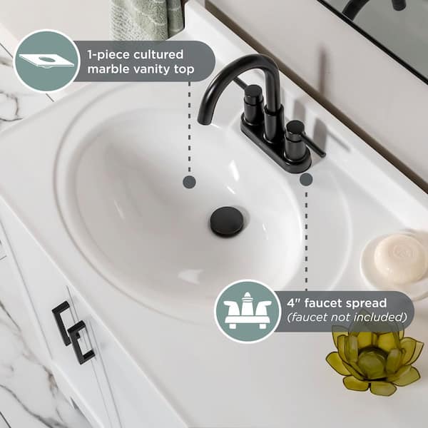 Glacier Bay Oakley 37 in. Single Sink White Bath Vanity with White Glacier Bay Oakley 37 in. Single Sink White Bath Vanity with White