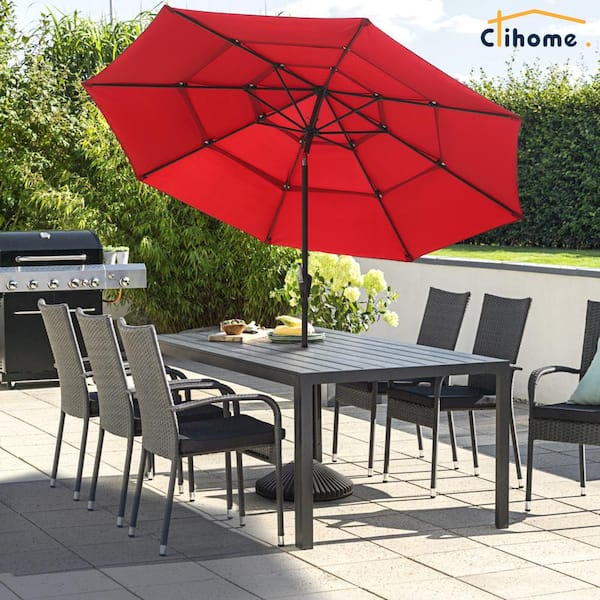 Clihome 10 ft. Aluminum Tilt Patio Umbrella in Red, Ample Clihome 10 ft. Aluminum Tilt Patio Umbrella in Red, Ample