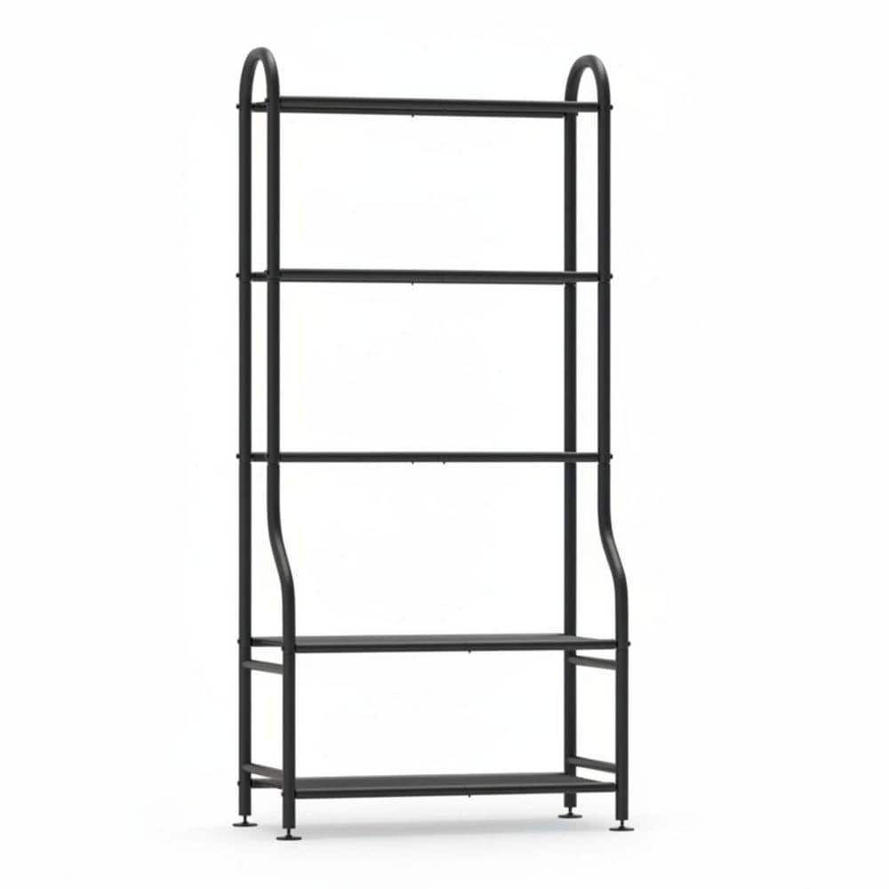 5-Tier Black Carbon Steel Plant Stand Indoor Outdoor, Tall Plant