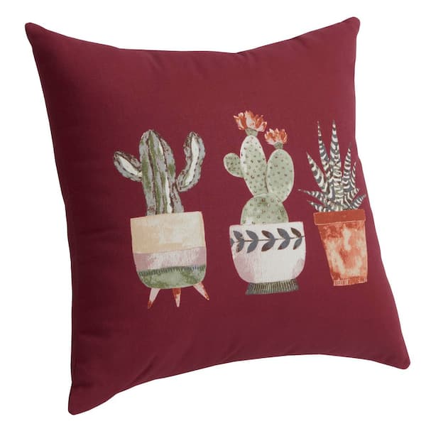 18 in. x 18 in. Outdoor Patio Throw Pillow in Succulent Trio