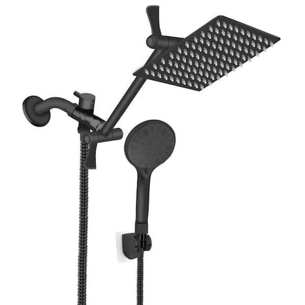 2-Piece 10 in. High Pressure Rainfall and Handheld Shower in Black with 11 in. Extension Arm, 9 Settings and Holder