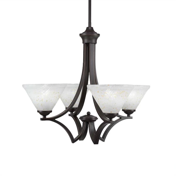 Unbranded Clevelend 4-Light Dark Granite Round Chandelier with 7 in. Gold Ice Glass Shades, No bulbs included
