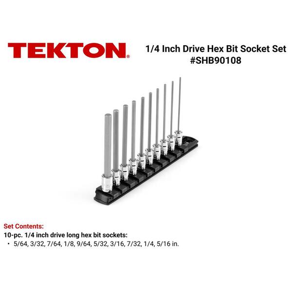 1/4 Inch Drive Long Hex Bit Socket Set with Rail, 10-Piece (5/64-5/16 in. )