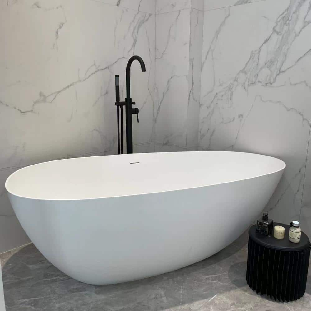 59 in. Stone Resin Flatbottom Non-Whirlpool Bathtub in Matte White with Drain -  Zeus & Ruta, ZeusRTHUB002