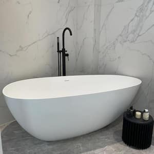59 in. Stone Resin Flatbottom Non-Whirlpool Bathtub in Matte White with Drain