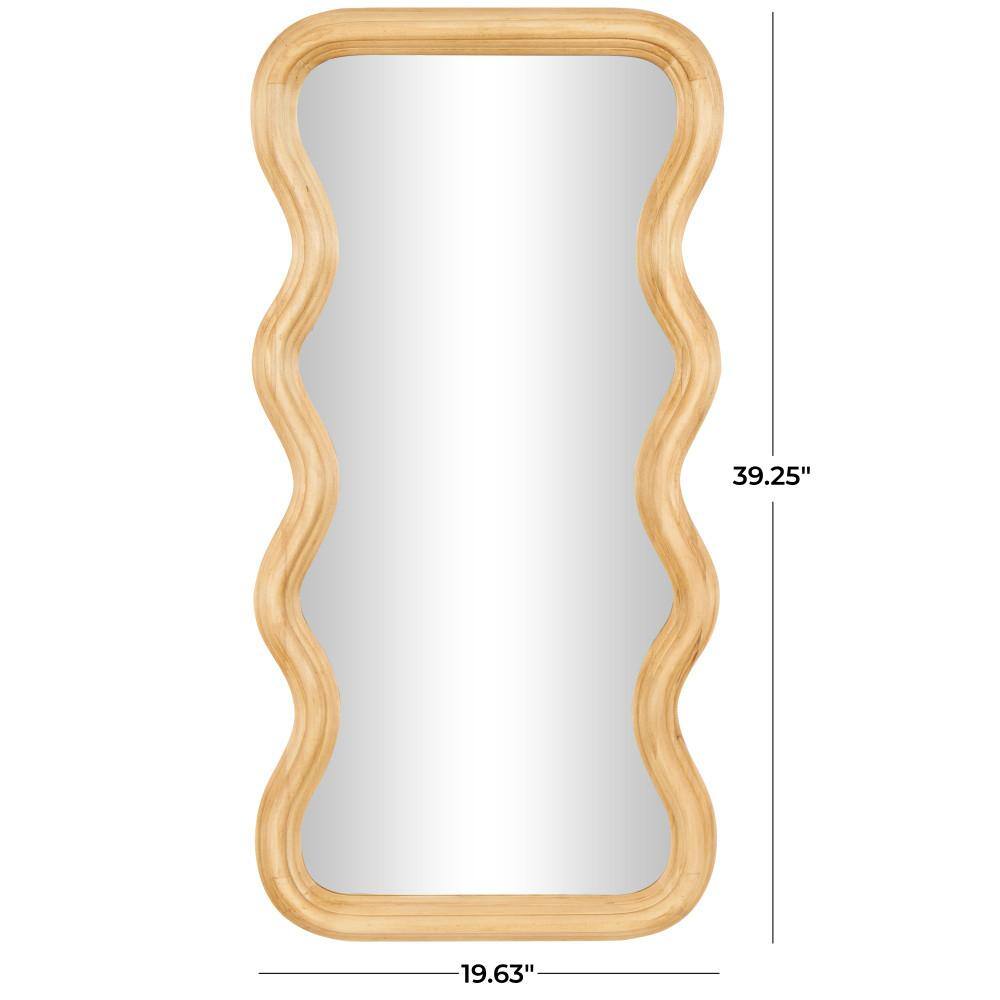 Wavy Poplar Wood Asymmetrical Wall Mirror in Natural Brown