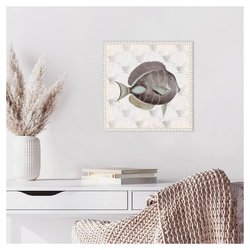 Neutral Vintage Fish Canvas Wall Art with Beaded Frame
