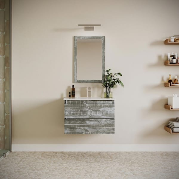 Formosa 30 in. Single Sink Wall Mount Floating Sage Gray Bath Vanity with White Quartz Top and Undermount Ceramic Sink