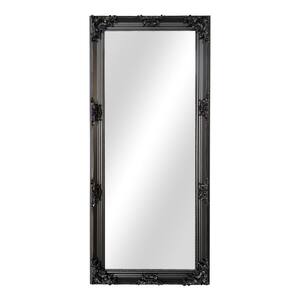 32 in. W x 67 in. H Classic Rectangle Wooden Framed Black Mirror with Floral Carvings
