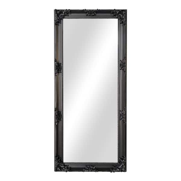 Unbranded 32 in. W x 67 in. H Classic Rectangle Wooden Framed Black Mirror with Floral Carvings