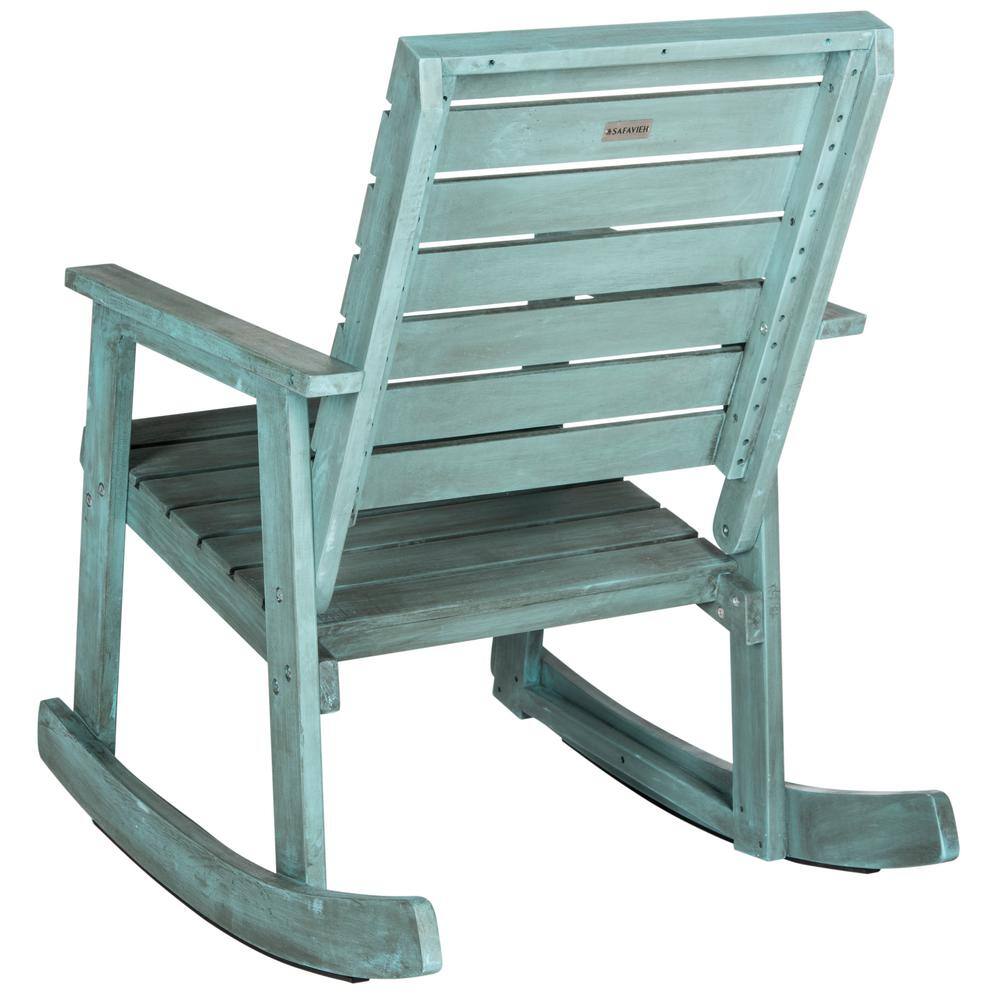 Coastal Blue Acacia Wood Rocking Chair with Arms