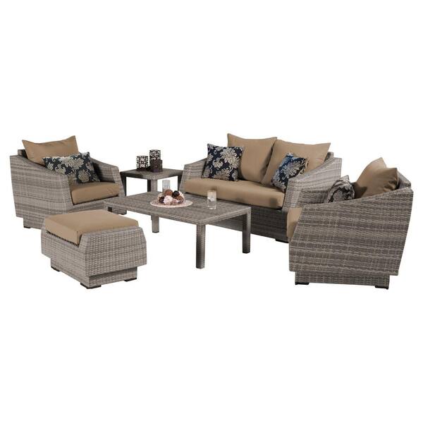 RST Brands Cannes 6-Piece Loveseat Patio Deep Seating Set with Delano Beige Cushions