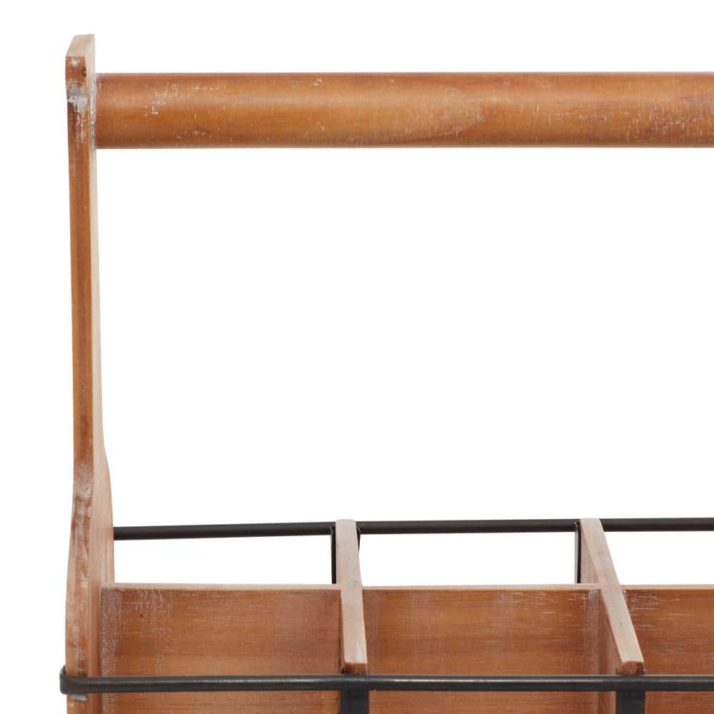 Rustic Brown Wood and Black Metal 6-Bottle Wine Rack