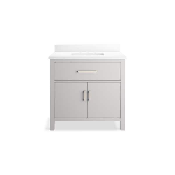 Kresla 36.97in. Single Sink Freestanding Atmos Grey Bath Vanity with White Quartz Top Assembled