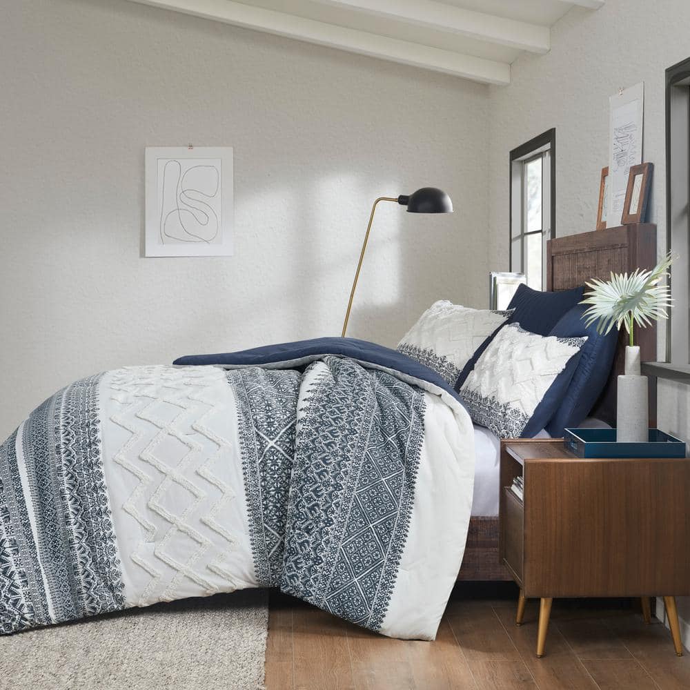 Full Blue Cotton Reversible Comforter Set