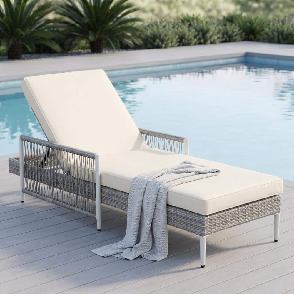77.5 in. Gray PE Wicker Outdoor Chaise Lounge with Cushion and 6-Position Reclining price history on PriceWatchPro