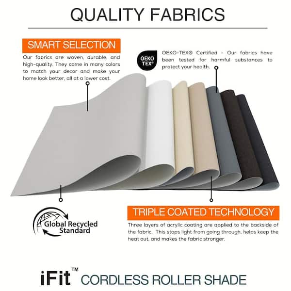 iFit - Cut-to-Width 45 in. W x 73 in. L White Cordless Blackout Polyester Fabric Roller Shade