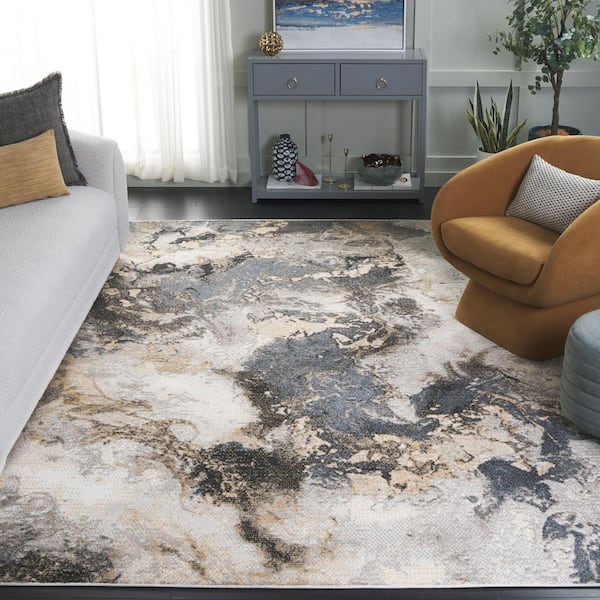 Pyramid 9 ft. x 12 ft. Gray/Navy Gold Modern Abstract Area Rug