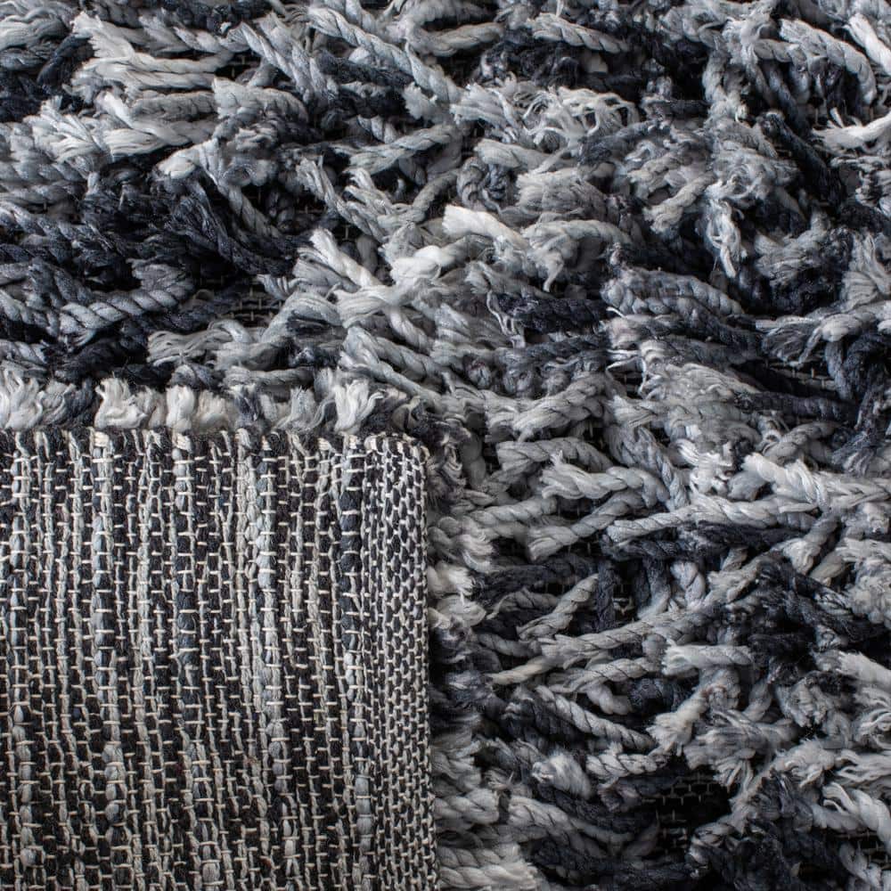 Handmade Black and Ivory Tufted Shag Rug, 8' x 10'
