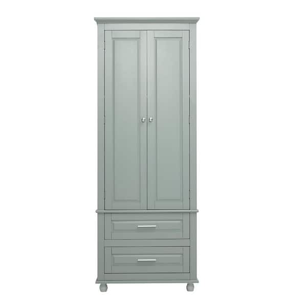 Unbranded 15. 7 in. D x 24 in. W x 62.5 in. H in Gray Wood Bath Tall Storage Cabinet with 2-Drawers and 2-Doors