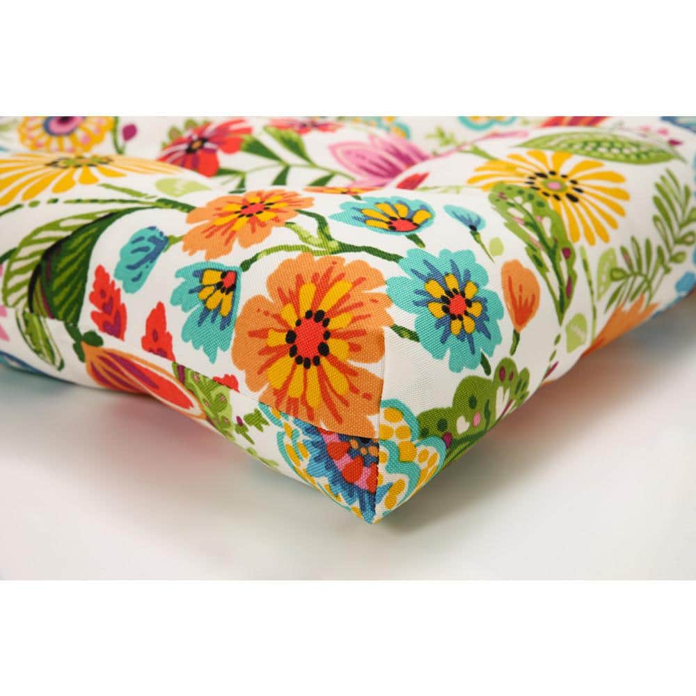 Bright Floral Multicolor Tufted Indoor/Outdoor Chair Cushions Set
