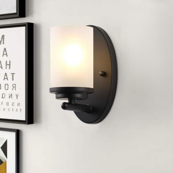 Modern 4.33 in. 1-Light Matte Black Wall Sconce Contemporary Wall Light Fixture with Frosted Glass Shade